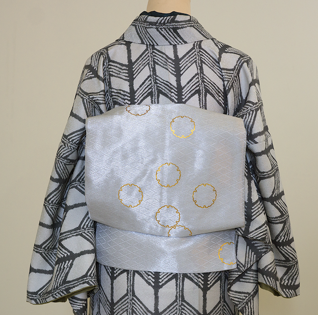 シルクレーヨン名古屋帯 雪輪（シルバー） SAK-ONSR161015b