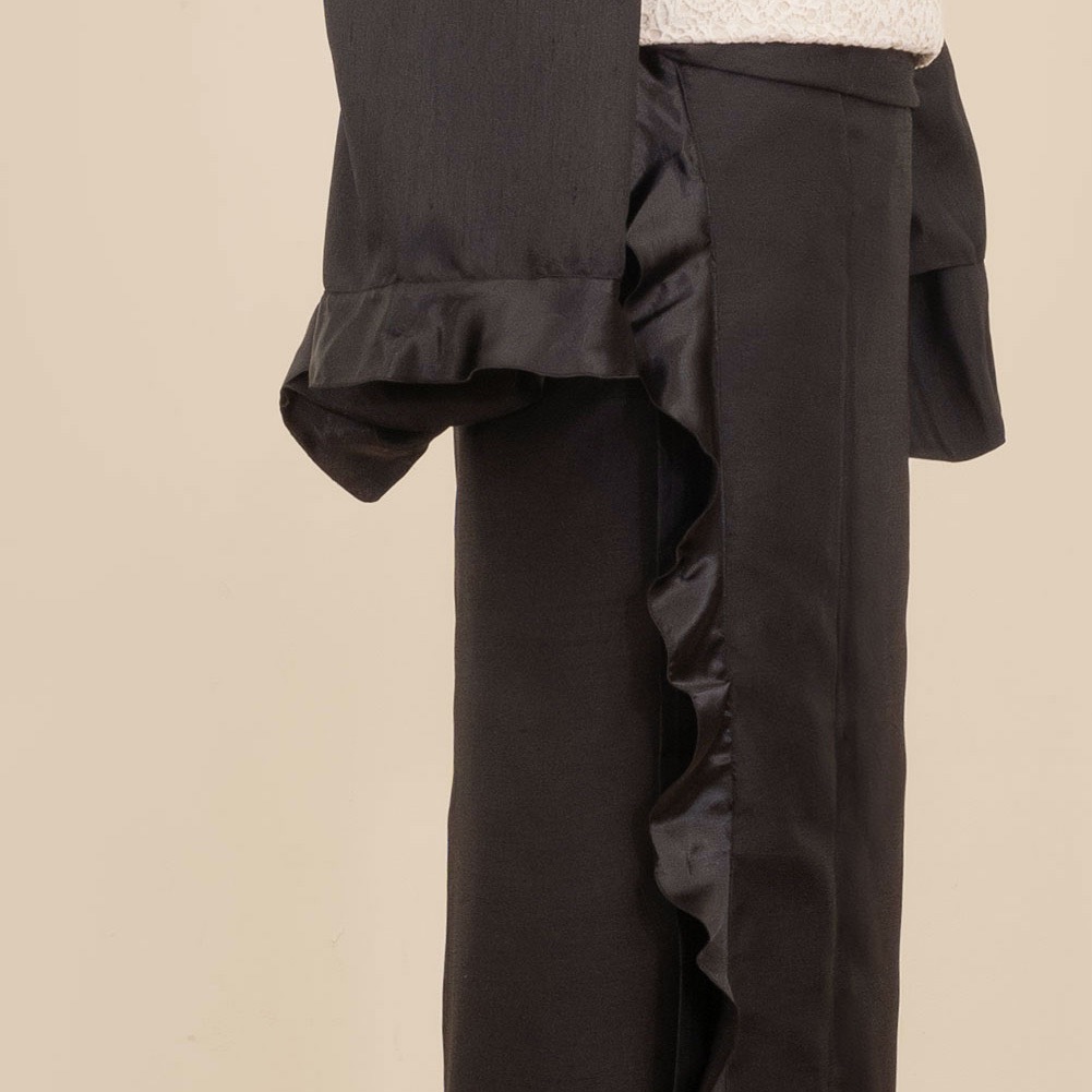 アシメフリル着物(ブラックシャンタン)　SAK-KMASF20240922