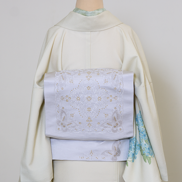 正絹名古屋帯 /蝶レース（アイボリー）　SAK-ONS161114a　