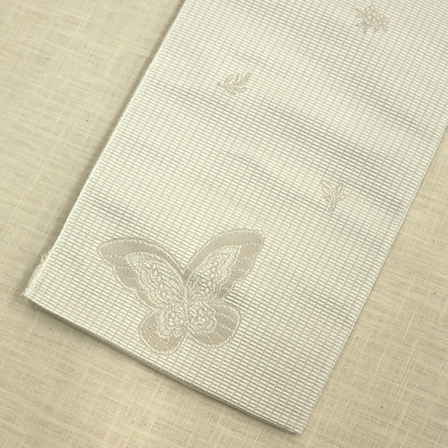 正絹名古屋帯 /蝶レース（アイボリー）　SAK-ONS161114a　