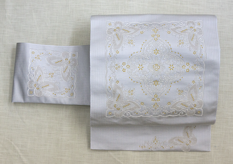 正絹名古屋帯 /蝶レース（アイボリー）　SAK-ONS161114a　