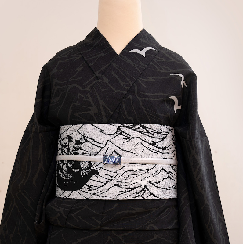 セオα夏着物・浴衣（船とカモメ/黒）　SAK-SK200323　