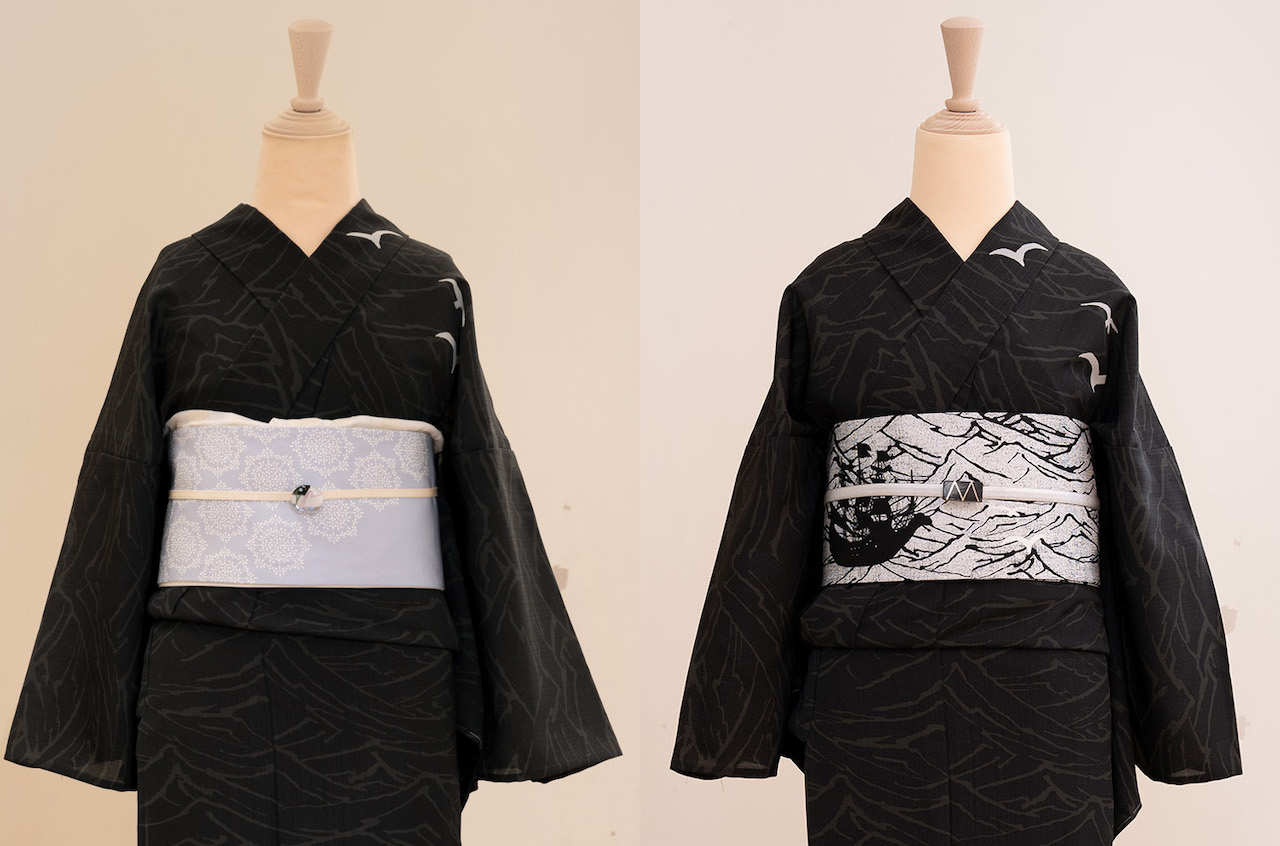 セオα夏着物・浴衣（船とカモメ/黒）　SAK-SK200323　