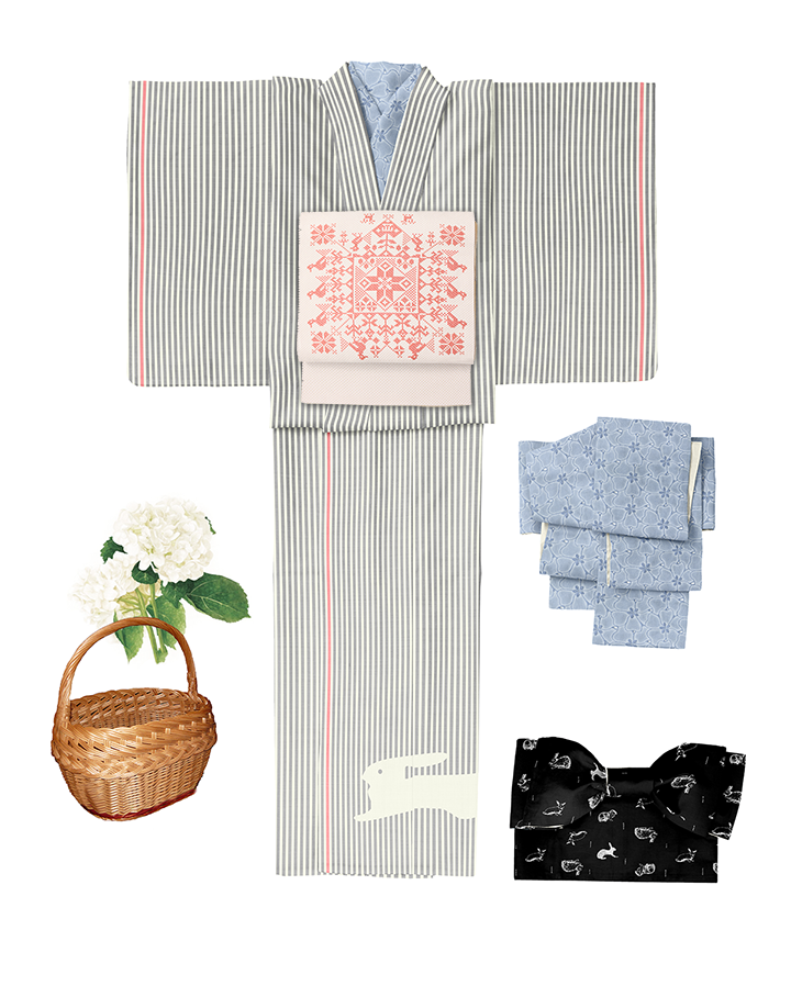 sakuオリジナル柄 正絹名古屋帯(ステッチ(赤)) SAK-ONS0301a