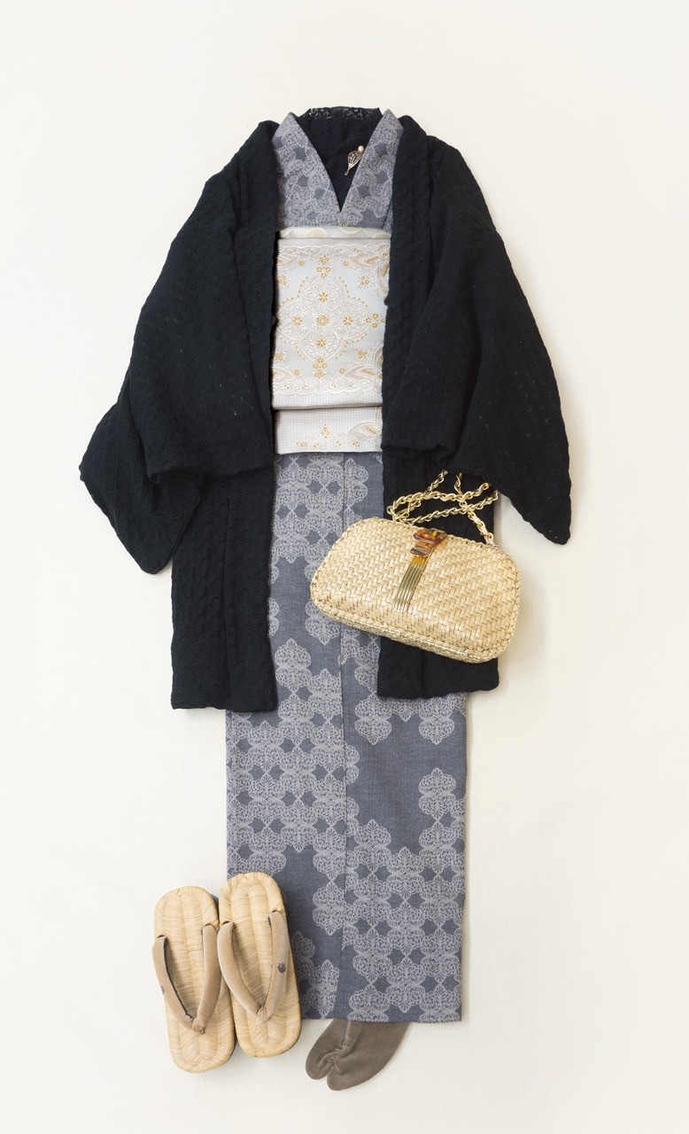 ひとえ羽織/ニットレース(ブラック) NH40701-3b 即納品