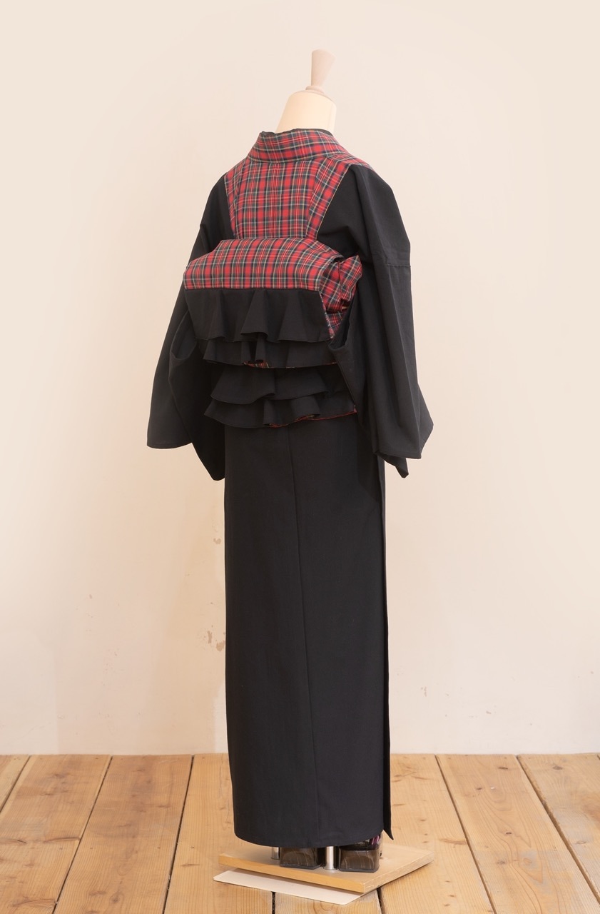 ビブヨーク着物（タータンブラック）　SAK-KMBIB20181102