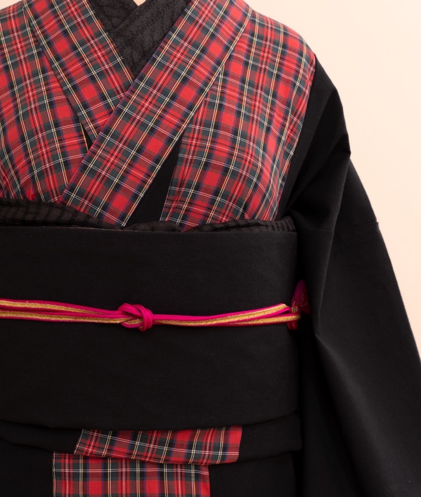 ビブヨーク着物（タータンブラック）　SAK-KMBIB20181102