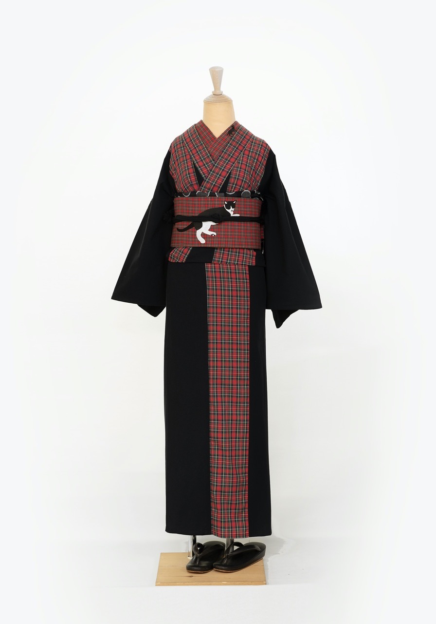 ビブヨーク着物（タータンブラック）　SAK-KMBIB20181102