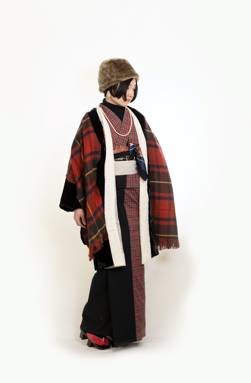 ビブヨーク着物（タータンブラック）　SAK-KMBIB20181102