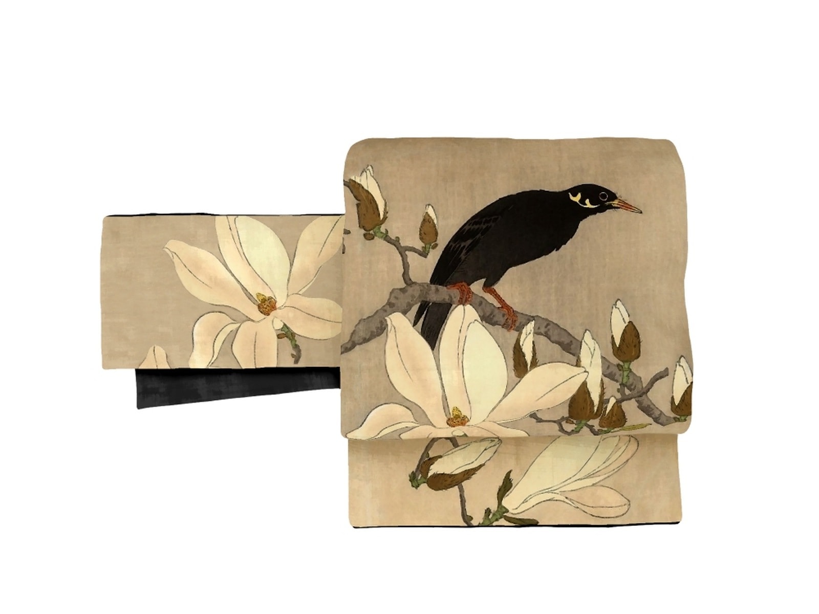 カラスの柄　京袋帯　小原古邨 烏 カラスの柄 京袋帯 小原古邨