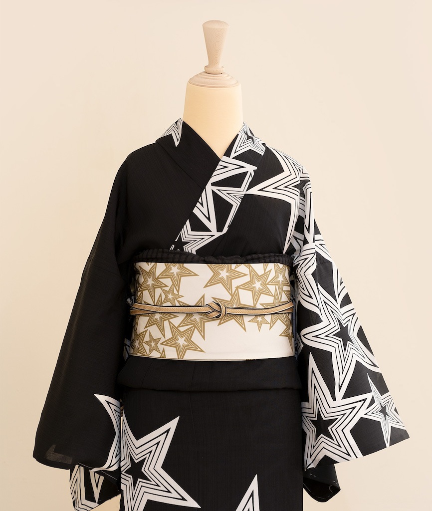 即納品　セオα夏着物・浴衣（星/ブラック）　sSAK-SK190513
