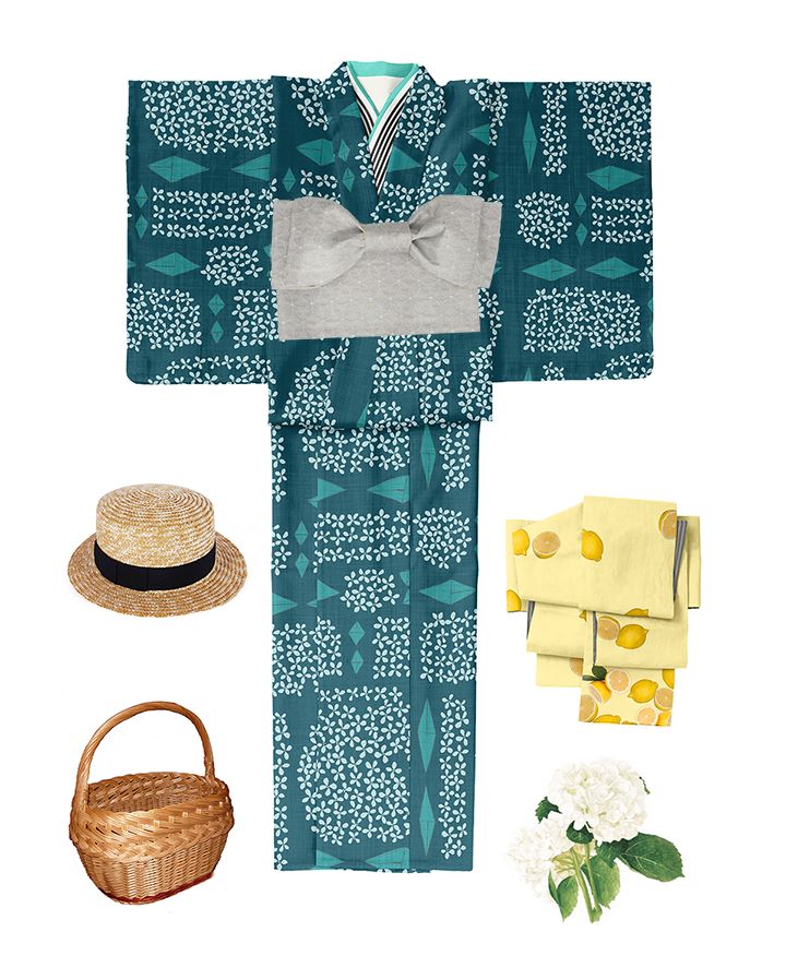 麻　リバーシブル半幅帯　グリーン・レモンイエロー　黄緑色系 半幅帯 浴衣帯 麻 リバーシブル 紫 赤 紺 グレー 黄色 帯 長尺