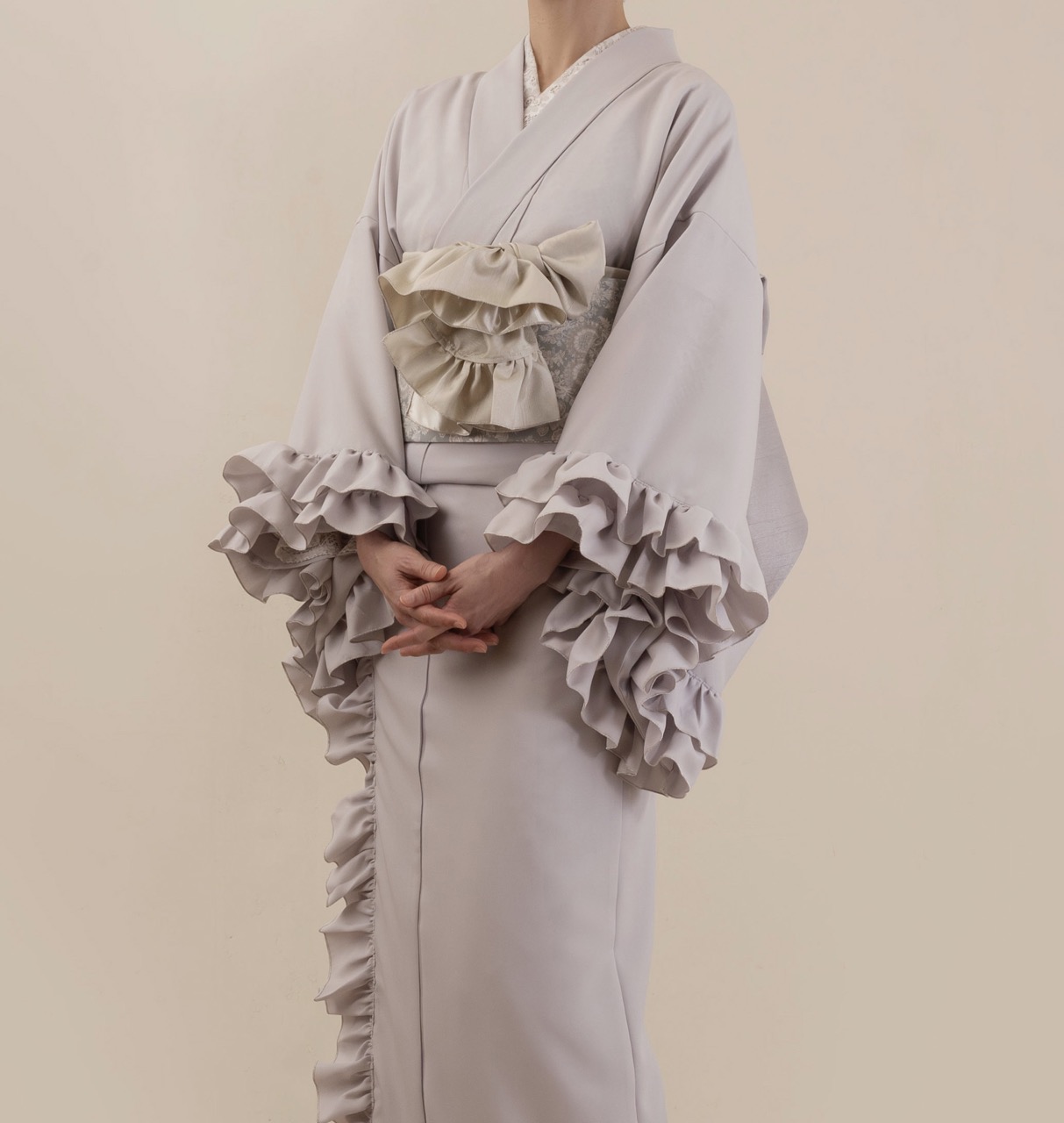 フリル帯揚（サンドベージュ）　SAK-OBAF241220