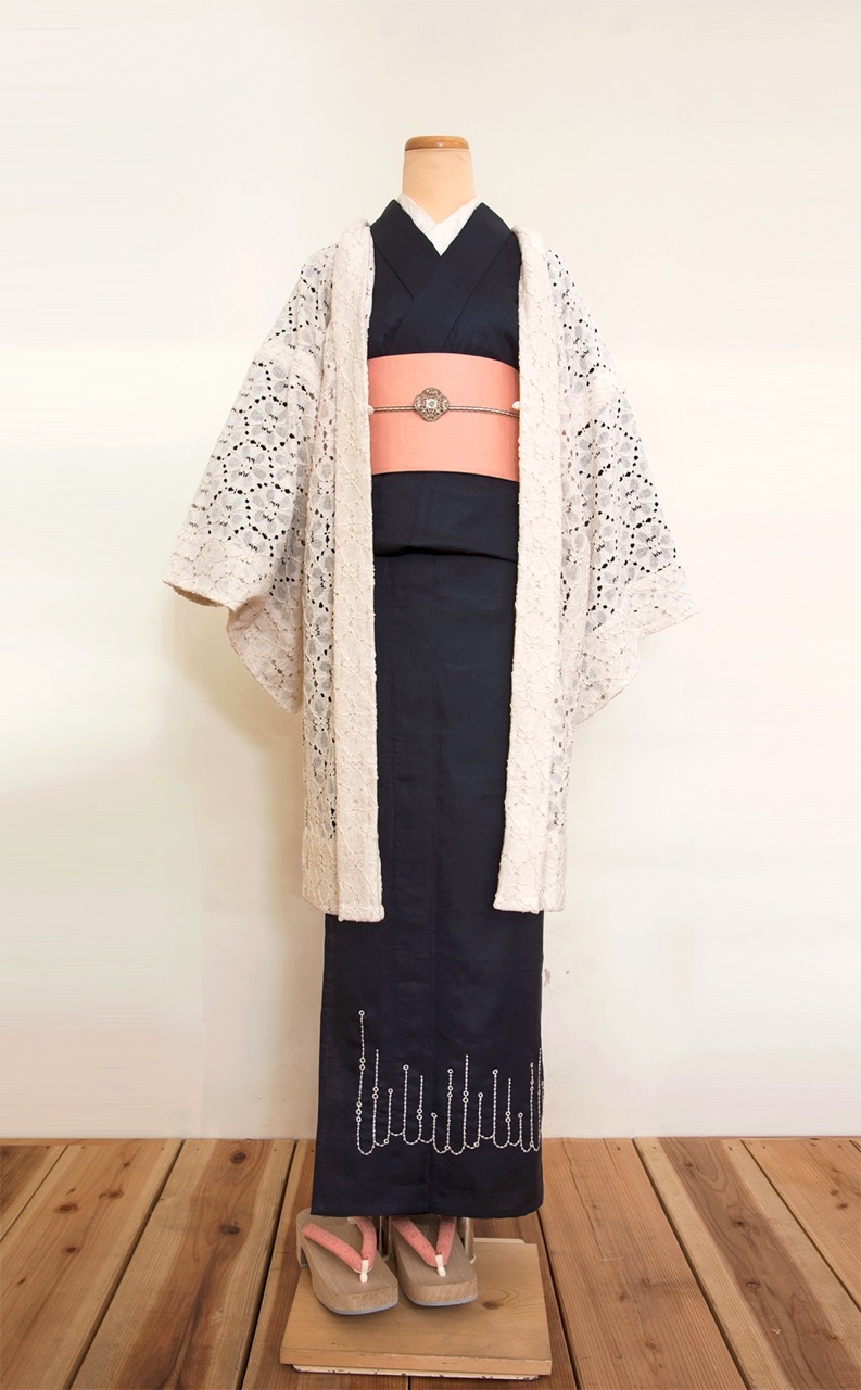 ひとえ羽織 コードレースフラワー アイボリー SAK-HA-33　即納品