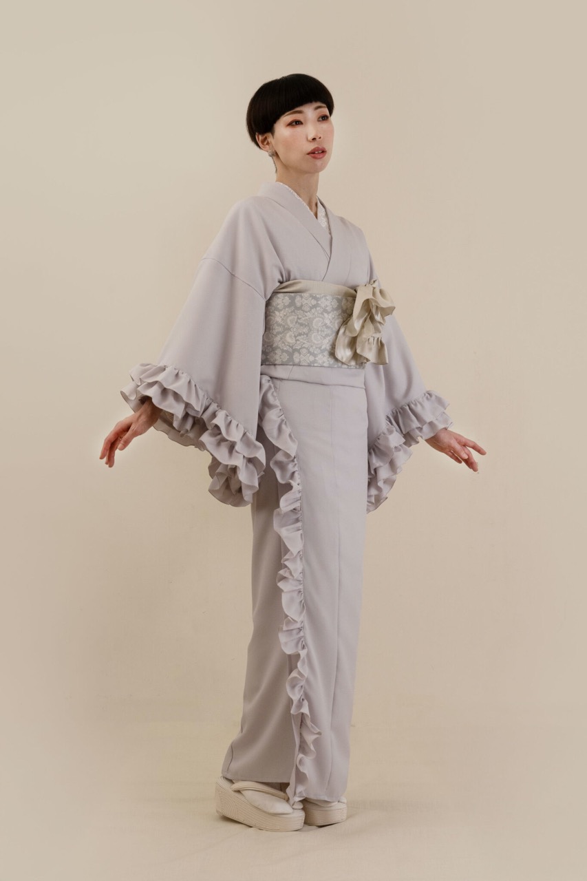 ギャザーフリル着物(オイスターグレー)SAK-KMGF20241219