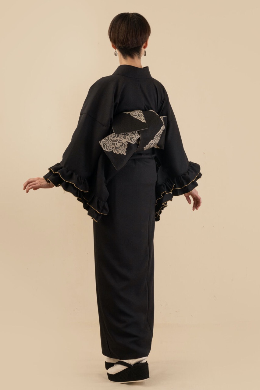 ギャザーフリル着物（ブラック）SAK-KMGF20241218 | さく研究所