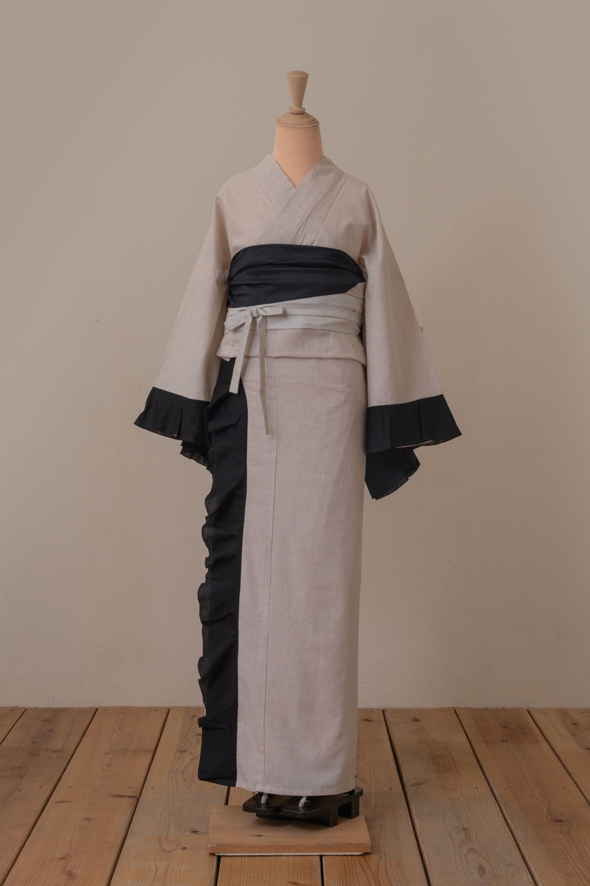 SAK-KMF20170909a　フリル着物（バイカラー・アイボリー）