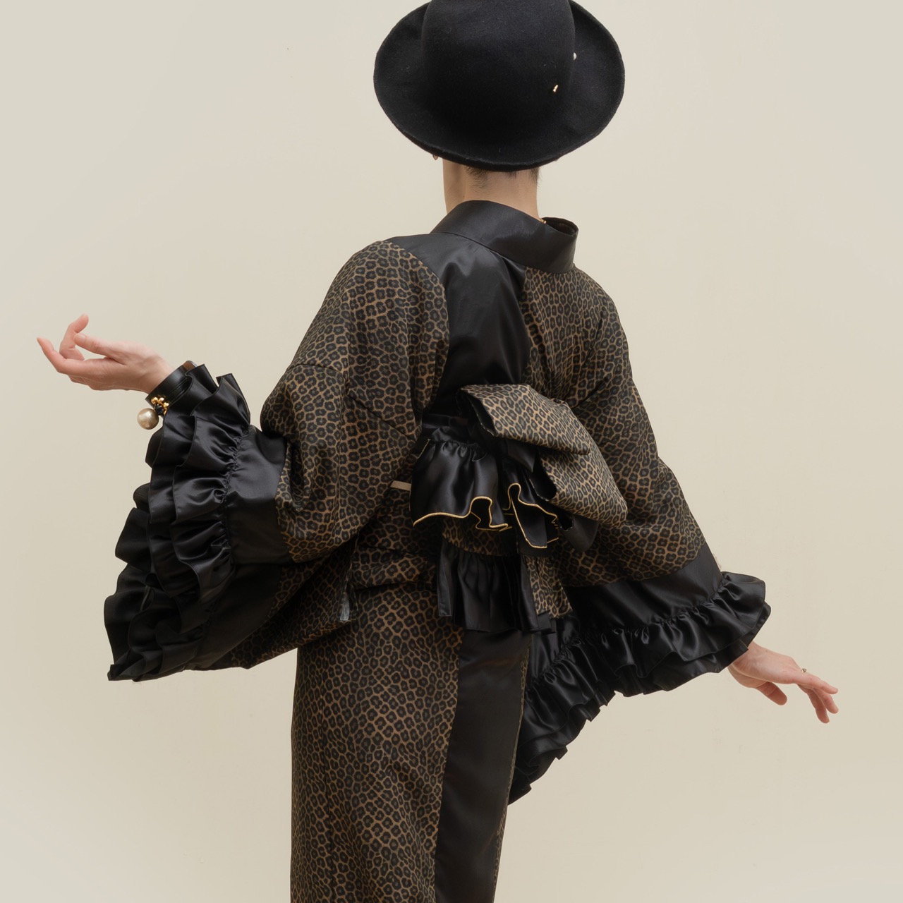 即納品 半幅帯　リバーシブルフリル（ヒョウ柄）　sSAK-HNOF251210