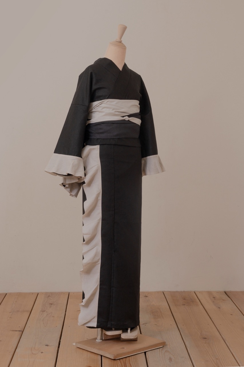 SAK-KMF20170909b フリル着物(バイカラー・ブラック)