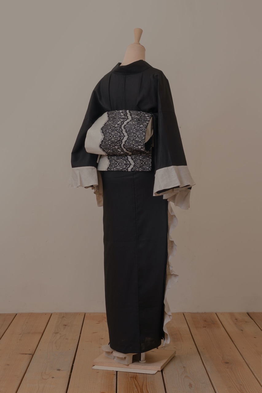 SAK-KMF20170909b フリル着物(バイカラー・ブラック)
