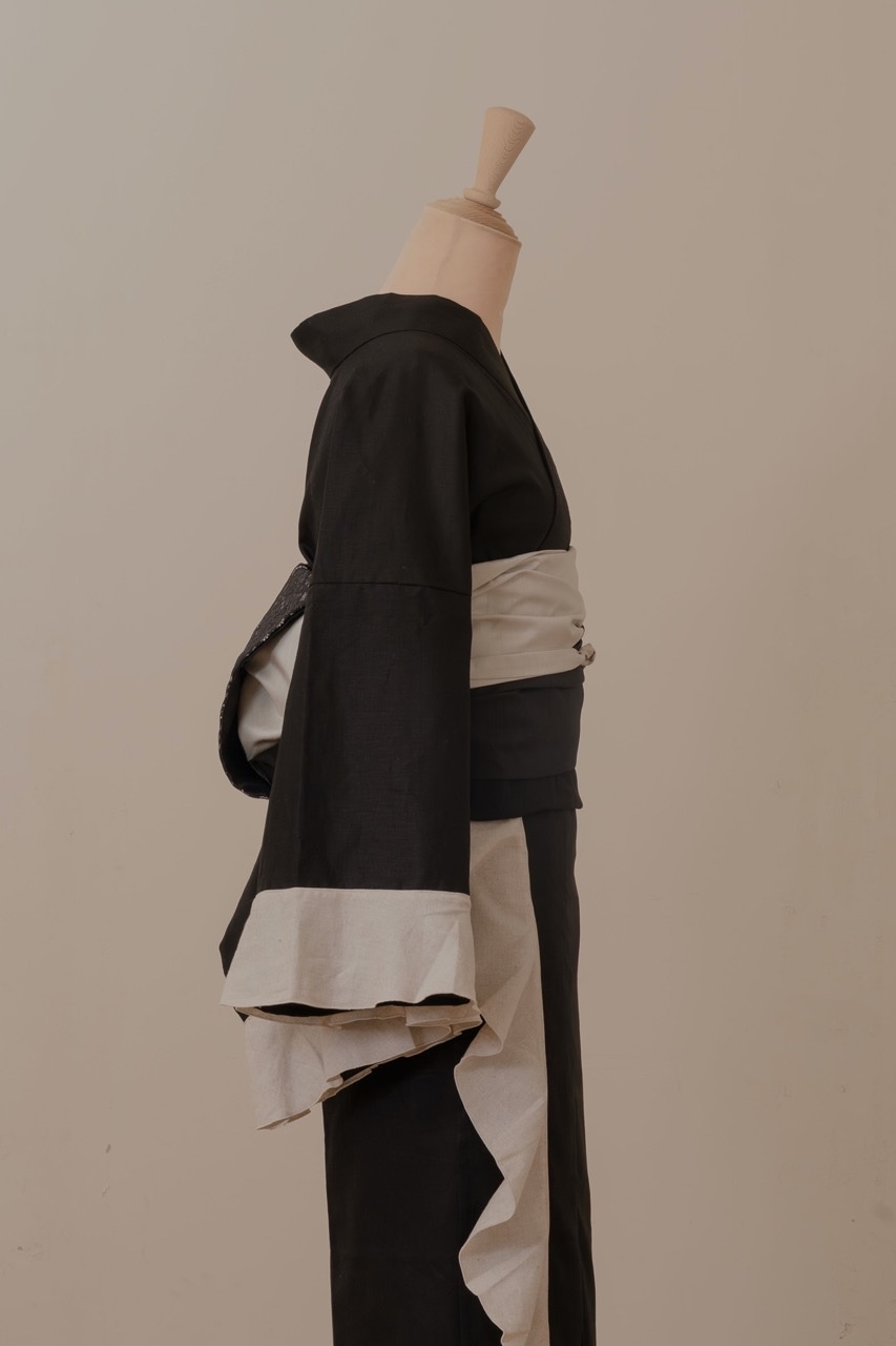 SAK-KMF20170909b フリル着物(バイカラー・ブラック)