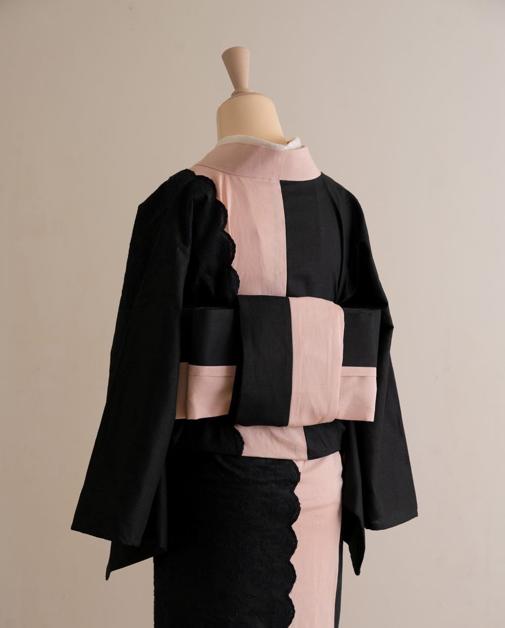 半幅帯 タック(ピンク×ブラック) SAK-HNOT200535 即納品