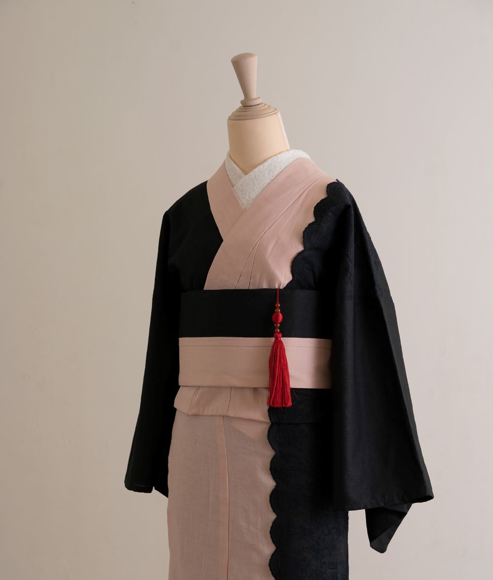 半幅帯 タック(ピンク×ブラック) SAK-HNOT200535 即納品