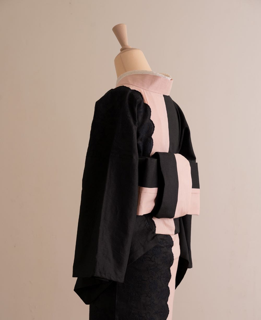 半幅帯 タック(ピンク×ブラック) SAK-HNOT200535 即納品