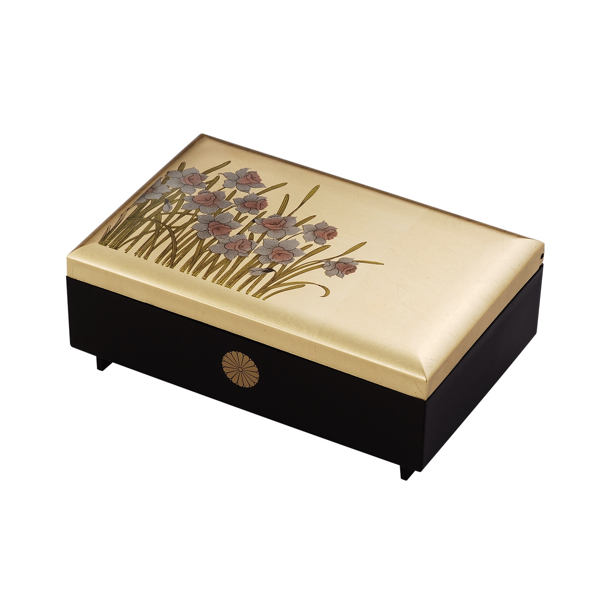 叙勲褒章叙位の記念品と額縁 金箔工芸 ｵﾙｺﾞｰﾙ付き宝石箱 みやび水仙