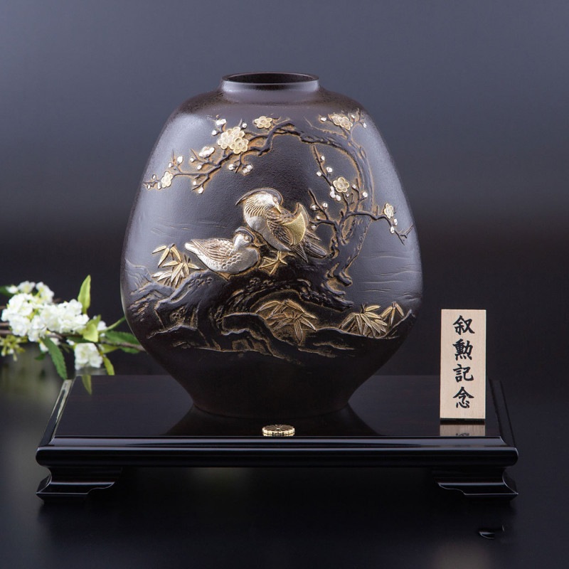 高岡銅器真鍮製(鋳物) おしどり大 -株式会社松美堂 受章記念品専門店 高岡銅器真鍮製(鋳物) おしどり大 -株式会社松美堂 受章記念品専門店