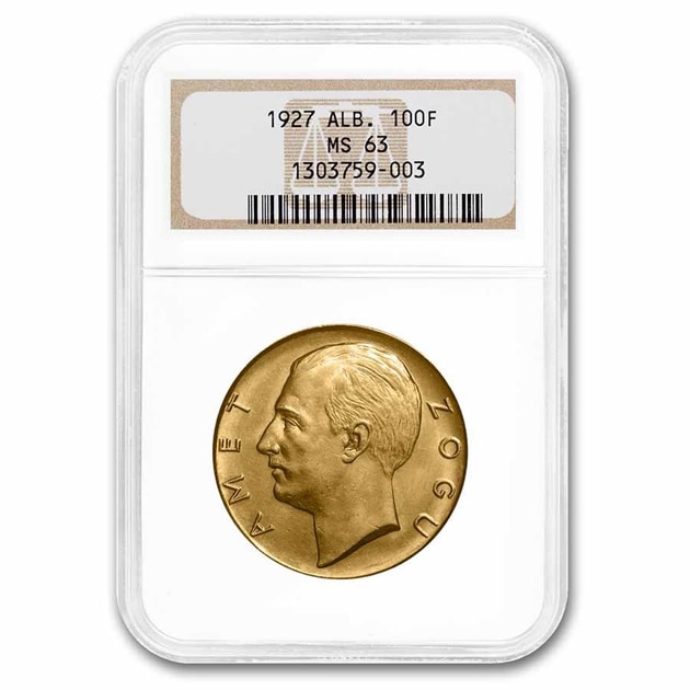 ゾグ―1世 100フランガ アリ金貨 アルバニア 1927年製 MS-63 NGC