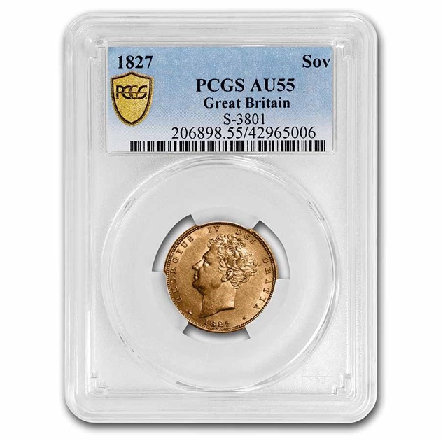 ジョージ4世 ソブリン金貨 イギリス 1827年製 AU-55 PCGS アンティーク