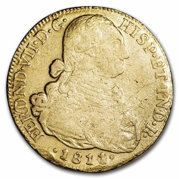 フェルナンド7世 8エスクード金貨 コロンビア 1811年製 XF