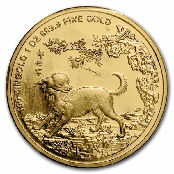 干支戌金貨 ドッグ 1オンス プルーフ 1994年製 シンガポール発行の販売