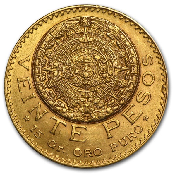 アステカ カレンダー 20ペソ金貨 メキシコ メキシコシティ 1918年製 AU