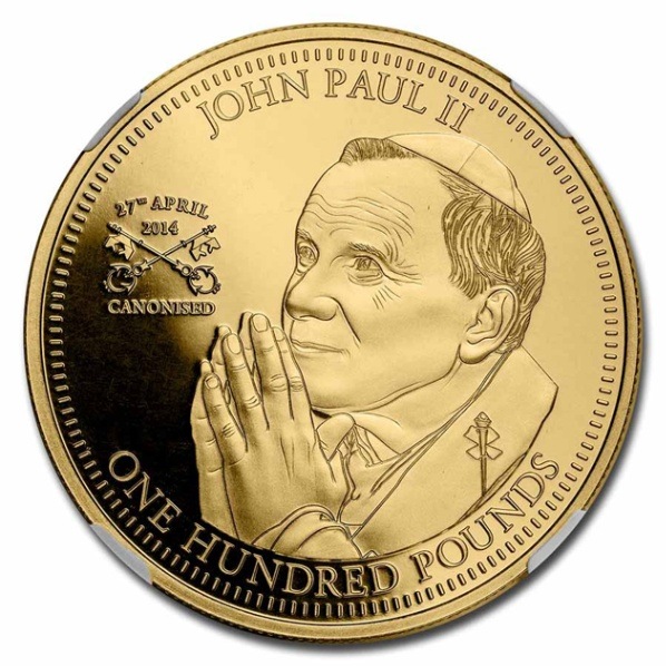 ヨハネ・パウロ2世 ローマ法王金貨 1オンス 100ポンド 2014年製
