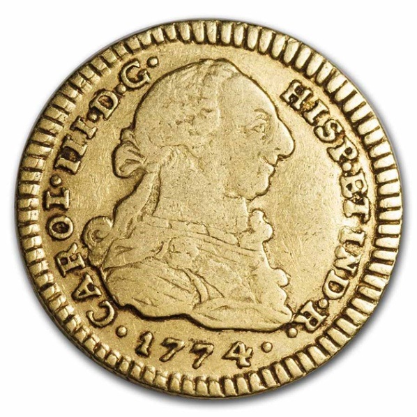 カルロス3世 スペイン国王 エスクード金貨 コロンビア 1772-1789年製
