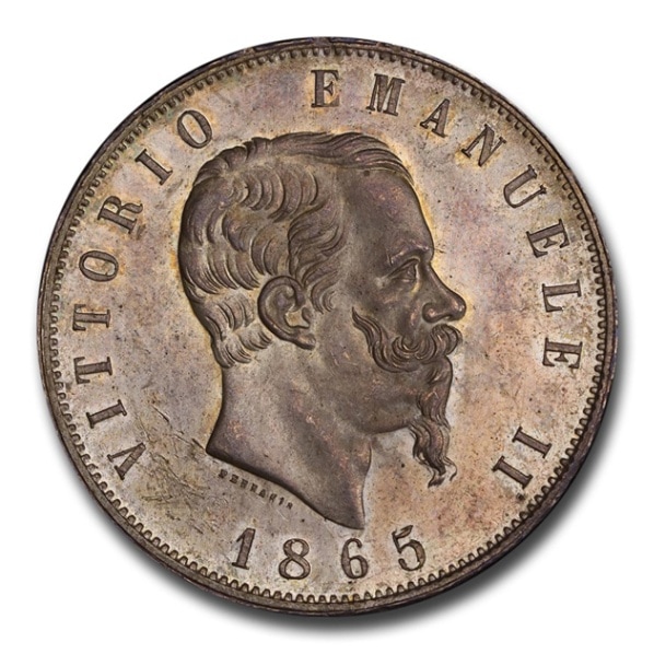 1865年 ヴィットーリオ・エマヌエーレ2世 イタリア国王 5リラ銀貨