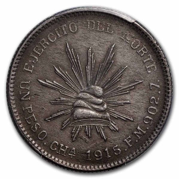 1915年 メキシコ 1ペソ 銀貨 チワワ AU-58 PCGS アンティークコインの