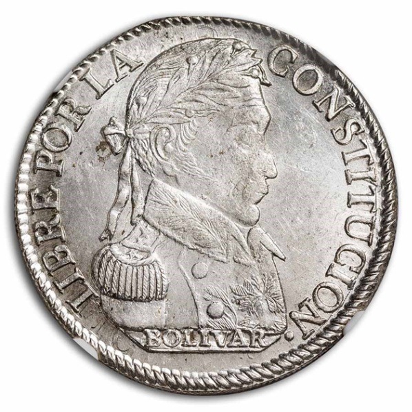 1830年 シモン・ボリバル ラテンアメリカ独立運動の英雄 4ソル 銀貨