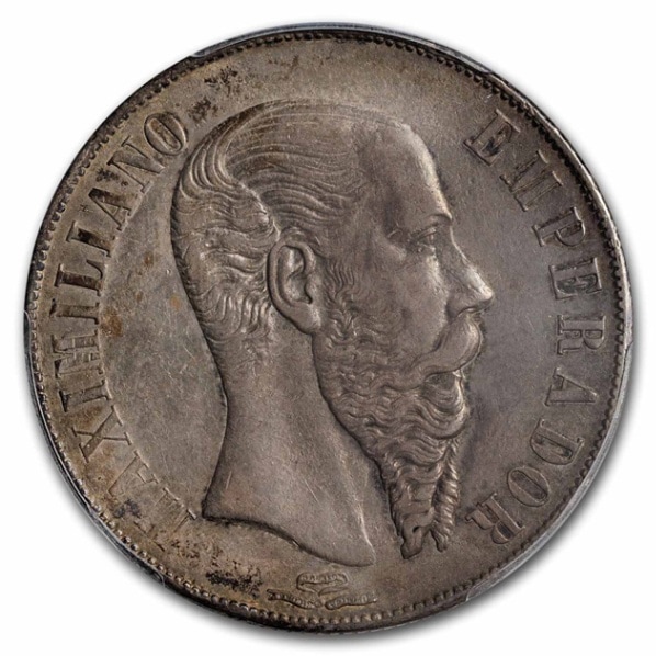 1866年 マクシミリアン メキシコ帝国皇帝 1ペソ 銀貨 メキシコ AU-53