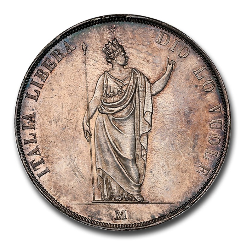 1848年 イタリア 5リラ 銀貨 槍を持つ女神 ロンバルディア臨時政府