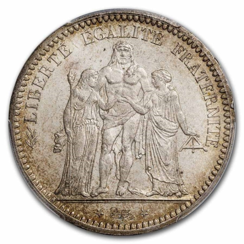 フランス ヘラクレスと二人の女神 銀貨 1873年 ヘラクレス 5フラン 銀貨 女神 大型銀貨 フランス パリ