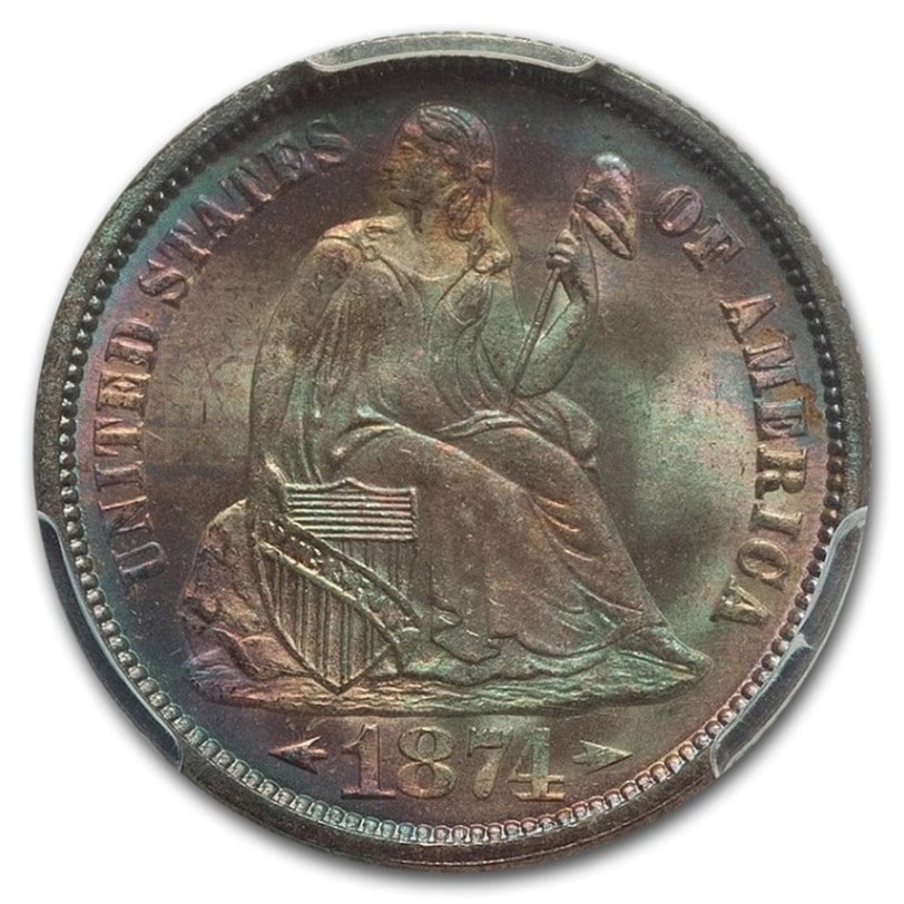 1874年 シーテッド リバティ ダイム 銀貨 10セント イーグル