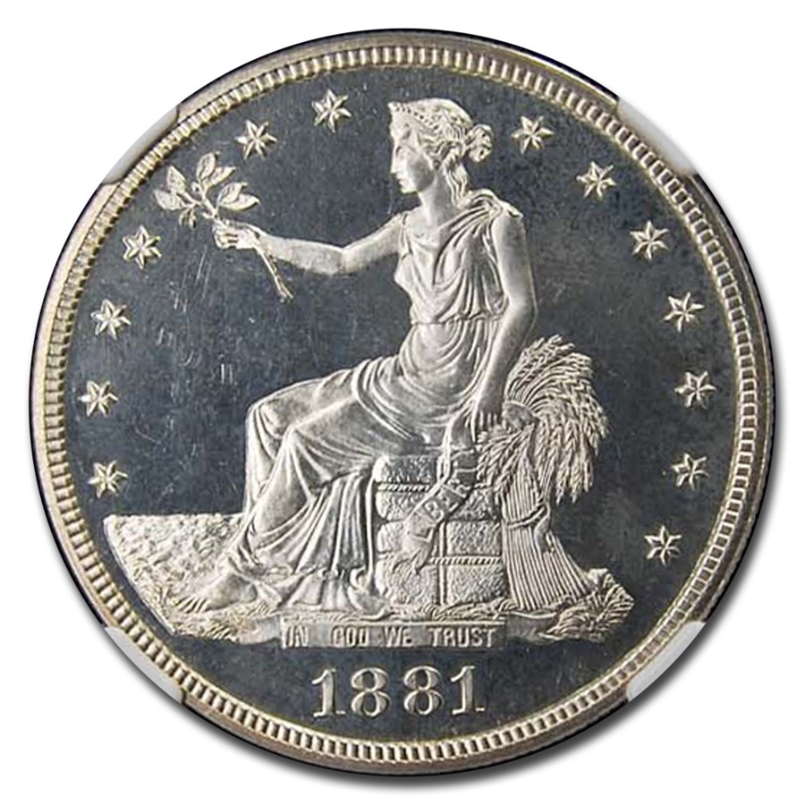 1881年 アメリカ 貿易銀 1ドル トレード ダラー 銀貨 リバティ イーグル アメリカ合衆国造幣局 フィラデルフィア PF-66 UCAM NGC  アンティークコインの販売 | 金貨や銀貨のご購入は「金銀の貯金箱」 1881年 アメリカ古銭 大型銀貨 イーグル 記念硬貨 海外コイン 1ドル銀貨