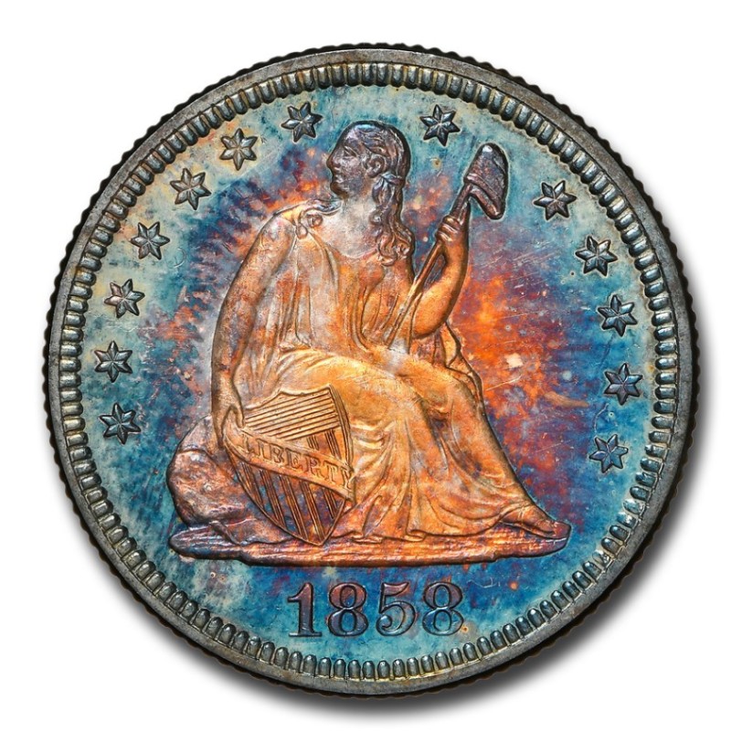 1858年 シーテッド リバティ クォーター ダラー 銀貨 25セント 自由の