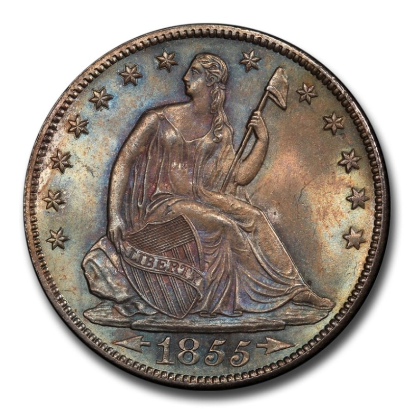 アメリカ シーテッドリバティ1855年 ハーフダラー 1855年 シーテッド リバティ ハーフダラー 銀貨 50セント 自由の女神