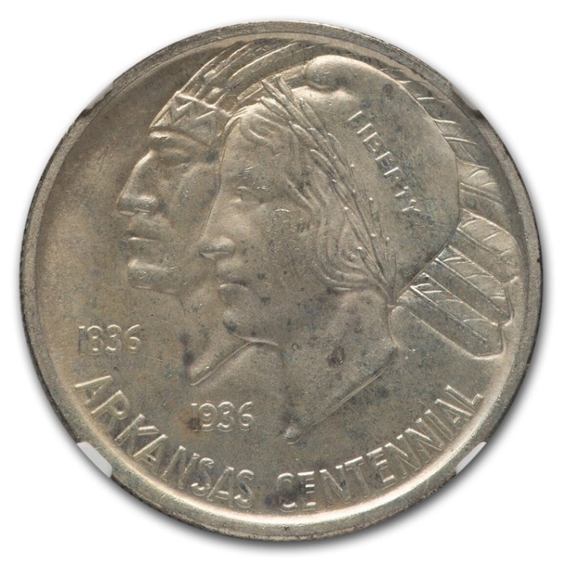 1936年 アメリカ アーカンソー州 100周年 記念 ハーフダラー 銀貨 50