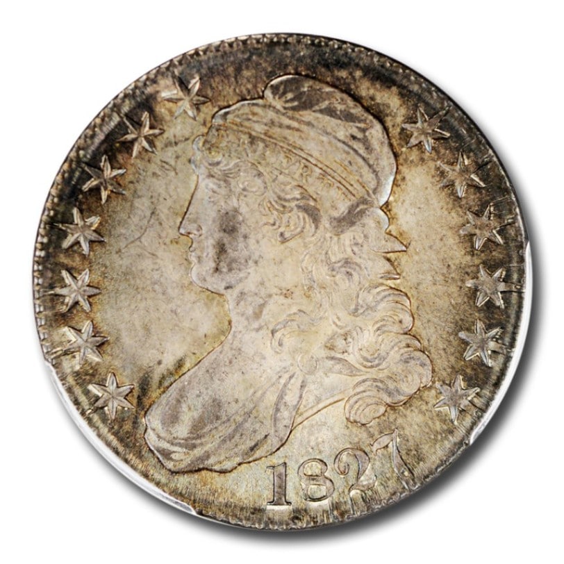 1875年 アメリカ　フィラデルフィア造幣局  座像ハーフドル銀貨 1827年 キャップド バスト ハーフ ダラー 銀貨 50セント