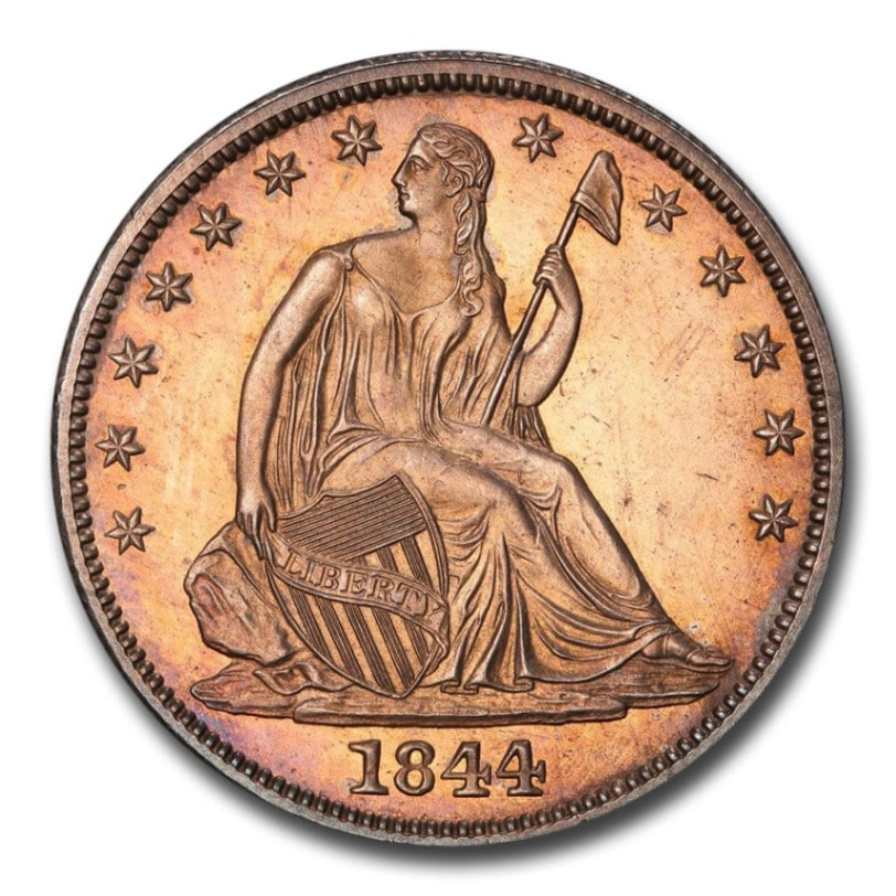 1844年 シーテッド リバティ ハーフ ダラー 銀貨 50セント シルバー